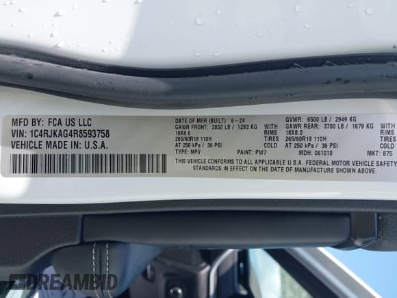 ✅ 2024 Jeep Grand Cherokee Altitude • VIN: 1C4RJKAG4R8593758 • Lot: 42550120. Listed on IAAI with 26,507 mi. Free auction sales archive from the USA and detailed vehicle history report at DreamBid. Image 9.