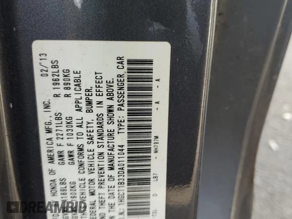 ✅ 2013 Honda Accord LX-S • VIN: 1HGCT1B33DA011044 • Lot: 91177925. Wystawiony na Copart z przebiegiem 139 932 mil. Bezpłatny archiwum sprzedaży aukcyjnych z USA i szczegółowy raport historii pojazdu na DreamBid. Zdjęcie 12.