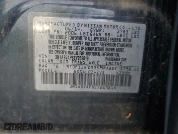 ✅ 2014 Nissan Sentra SL • VIN: 3N1AB7AP8EY269818 • Lot: 91101825. Wystawiony na Copart z przebiegiem Nie podano. Bezpłatny archiwum sprzedaży aukcyjnych z USA i szczegółowy raport historii pojazdu na DreamBid. Zdjęcie 12.