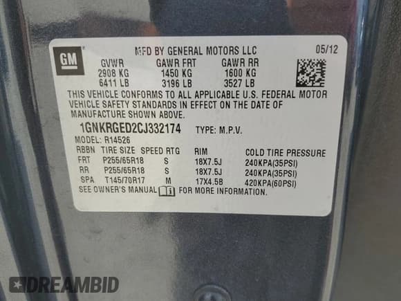 ✅ 2012 Chevrolet Traverse 1LT • VIN: 1GNKRGED2CJ332174 • Lot: 67398175. Wystawiony na Copart z przebiegiem Nie podano. Bezpłatny archiwum sprzedaży aukcyjnych z USA i szczegółowy raport historii pojazdu na DreamBid. Zdjęcie 13.