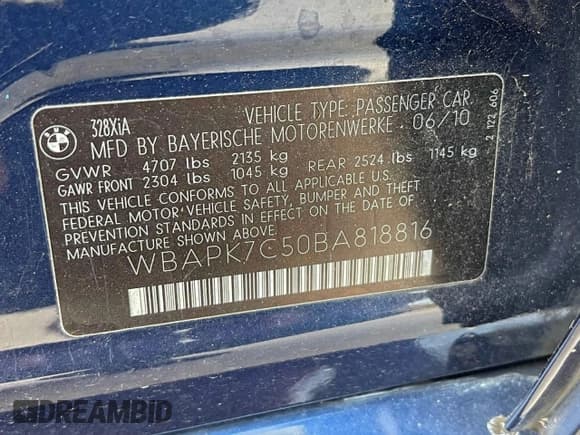 ✅ 2011 BMW 3 Series 328i xDrive • VIN: WBAPK7C50BA818816 • Lot: 94248135. Listed on Copart with 153,276 mi. Free auction sales archive from the USA and detailed vehicle history report at DreamBid. Image 10.