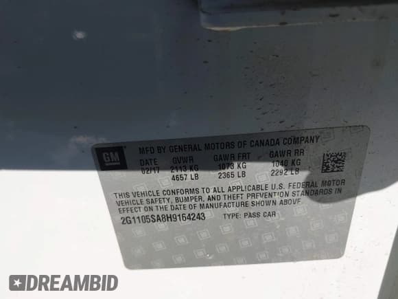 ✅ 2017 Chevrolet Impala LT • VIN: 2G1105SA8H9164243 • Лот: 43407833. Опубликован ранее на IAAI с пробегом 159 282 миль. Бесплатный доступ к архиву аукционных продаж из США и подробный отчёт об истории автомобиля на DreamBid. Изображение 9.