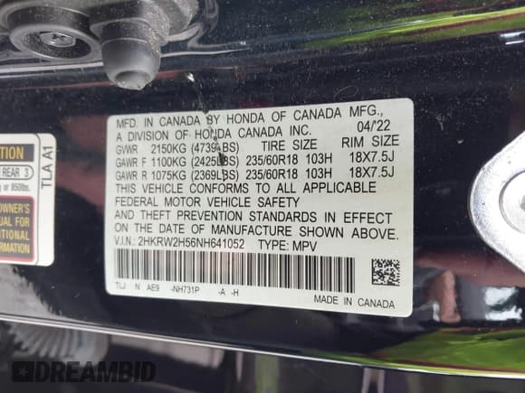 ✅ 2022 Honda CR-V EX • VIN: 2HKRW2H56NH641052 • Лот: 43669082. Опубликован ранее на IAAI с пробегом 40 185 миль. Бесплатный доступ к архиву аукционных продаж из США и подробный отчёт об истории автомобиля на DreamBid. Изображение 9.