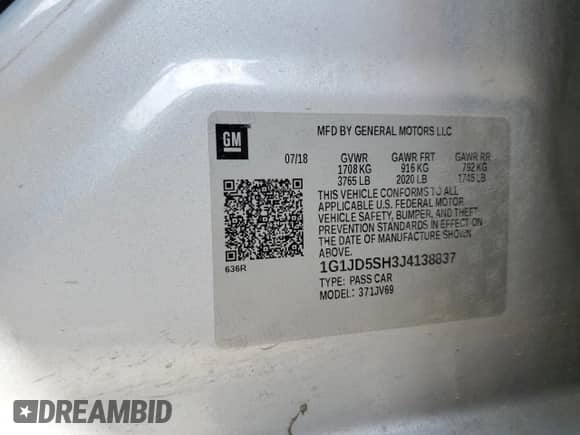 ✅ 2018 Chevrolet Sonic LT • VIN: 1G1JD5SH3J4138837 • Lot: 60277464. Wystawiony na Copart z przebiegiem 177 410 mil mil. Skorzystaj z bezpłatnego archiwum sprzedaży aukcyjnych z USA i zobacz szczegółowy raport historii pojazdu na DreamBid. Zdjęcie 12.