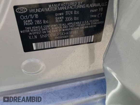 ✅ 2019 Hyundai Elantra SE • VIN: 5NPD74LF5KH418581 • Lot: 82282475. Listed on Copart with 74,883 mi. Free auction sales archive from the USA and detailed vehicle history report at DreamBid. Image 12.