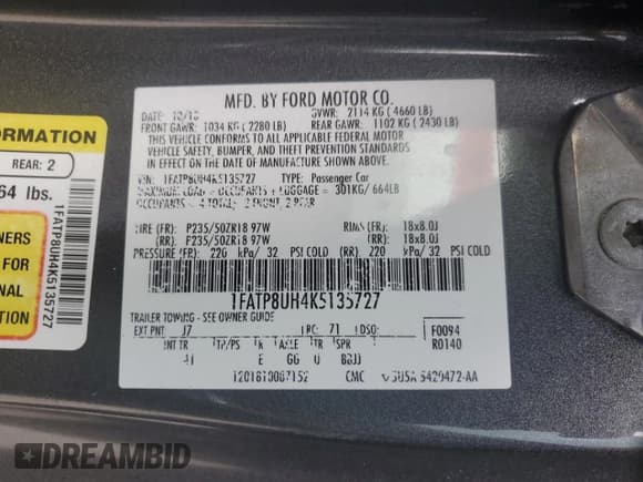 ✅ 2019 Ford Mustang EcoBoost Premium • VIN: 1FATP8UH4K5135727 • Лот: 80029985. Опубликован ранее на Copart с пробегом Не указан. Бесплатный доступ к архиву аукционных продаж из США и подробный отчёт об истории автомобиля на DreamBid. Изображение 12.