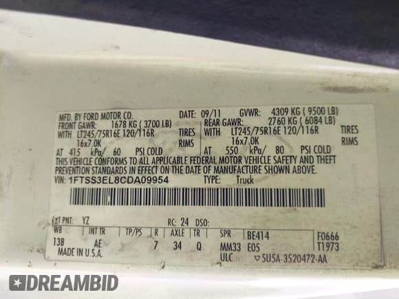 ✅ 2012 Ford Econoline Cargo Super Duty Commercial • VIN: 1FTSS3EL8CDA09954 • Lot: 41956151. Listed on IAAI with 298,467 mi. Free auction sales archive from the USA and detailed vehicle history report at DreamBid. Image 9.