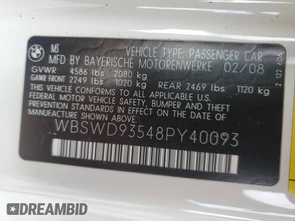 2008 BMW 3 Series M3 с VIN WBSWD93548PY40093, выставлен на аукционе Copart как лот 41657755 с пробегом 141 015 миль миль и Списание • Salvage title. История ставок и продаж доступна на DreamBid. Изображение 12.