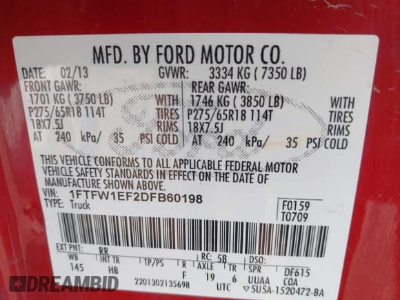 ✅ 2013 Ford F-150 XL • VIN: 1FTFW1EF2DFB60198 • Lot: 42543176. Wystawiony na IAAI z przebiegiem 211 967 mil. Bezpłatny archiwum sprzedaży aukcyjnych z USA i szczegółowy raport historii pojazdu na DreamBid. Zdjęcie 9.