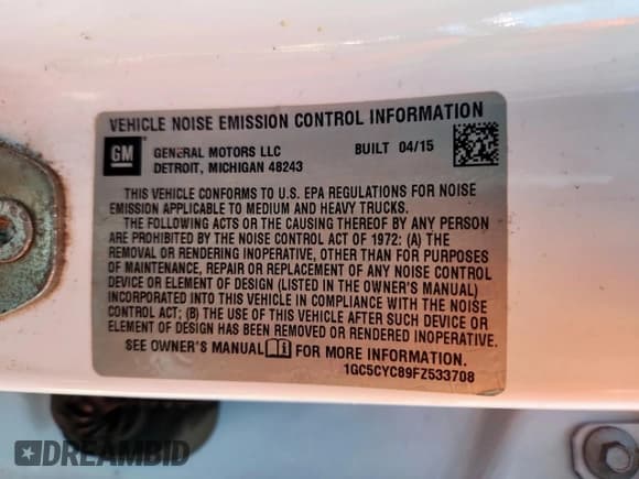 ✅ 2015 Chevrolet Silverado 1500 • VIN: 1GC5CYC89FZ533708 • Лот: 65793415. Опубликован ранее на Copart с пробегом 86 431 миль. Бесплатный доступ к архиву аукционных продаж из США и подробный отчёт об истории автомобиля на DreamBid. Изображение 13.