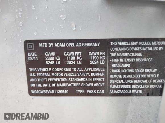 ✅ 2011 Buick Regal CXL Turbo TO2 • VIN: W04GW5EV4B1139540 • Lot: 42079596. Listed on IAAI with 75,818 mi. Free auction sales archive from the USA and detailed vehicle history report at DreamBid. Image 9.