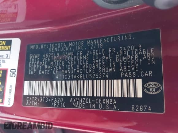 2020 Toyota Camry Hybrid LE с VIN 4T1C31AK8LU525374, выставлен на аукционе IAAI как лот 42814530 с пробегом 99 867 миль миль и . История ставок и продаж доступна на DreamBid. Изображение 9.