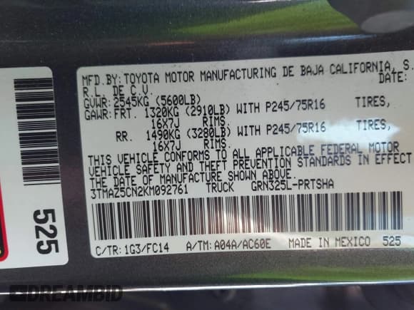 ✅ 2019 Toyota Tacoma SR5 • VIN: 3TMAZ5CN2KM092761 • Lot: 43189278. Listed on IAAI with 104,567 mi. Free auction sales archive from the USA and detailed vehicle history report at DreamBid. Image 9.