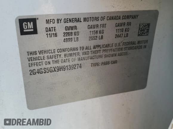 ✅ 2017 Buick Regal Premium II • VIN: 2G4GS5GX9H9139274 • Lot: 59408435. Listed on Copart with Not provided. Free auction sales archive from the USA and detailed vehicle history report at DreamBid. Image 12.