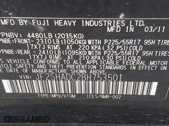 ✅ 2011 Subaru Forester X Premium • VIN: JF2SHADC2BH753501 • Lot: 43275202. Listed on IAAI with 167,014 mi. Free auction sales archive from the USA and detailed vehicle history report at DreamBid. Image 9.