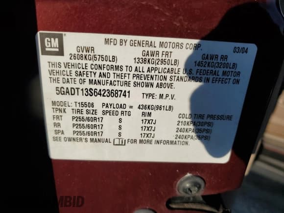 ✅ 2004 Buick Rainier CXL • VIN: 5GADT13S642368741 • Lot: 72209354. Listed on Copart with 185,816 mi. Free auction sales archive from the USA and detailed vehicle history report at DreamBid. Image 12.