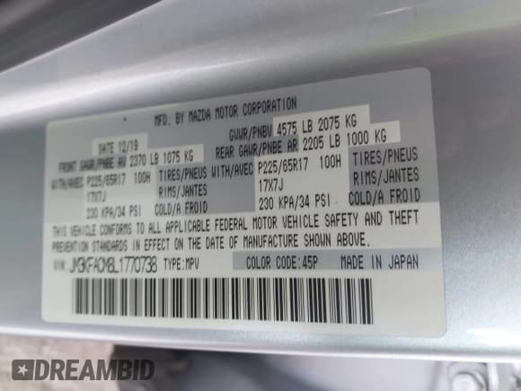 ✅ 2020 Mazda CX-5 Touring • VIN: JM3KFACM8L1770738 • Lot: 43237475. Wystawiony na IAAI z przebiegiem 96 169 mil. Bezpłatny archiwum sprzedaży aukcyjnych z USA i szczegółowy raport historii pojazdu na DreamBid. Zdjęcie 9.