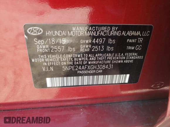 ✅ 2016 Hyundai Sonata SE • VIN: 5NPE24AFXGH308431 • Lot: 41448643. Listed on Copart with 145,839 mi. Free auction sales archive from the USA and detailed vehicle history report at DreamBid. Image 12.