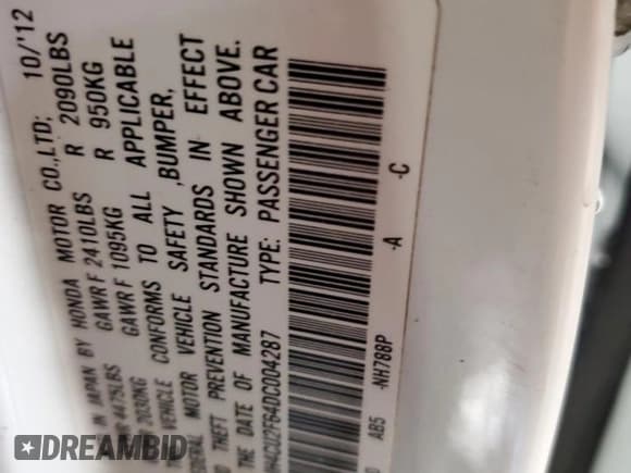 ✅ 2013 Acura TSX Technology • VIN: JH4CU2F64DC004287 • Lot: 51210505. Listed on Copart with 142,626 mi. Free auction sales archive from the USA and detailed vehicle history report at DreamBid. Image 13.