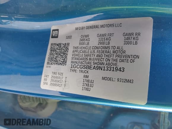 ✅ 2022 Chevrolet Colorado 2WD Work Truck • VIN: 1GCGSBEA9N1331943 • Лот: 41378162. Опубликован ранее на IAAI с пробегом 70 227 миль. Бесплатный доступ к архиву аукционных продаж из США и подробный отчёт об истории автомобиля на DreamBid. Изображение 9.