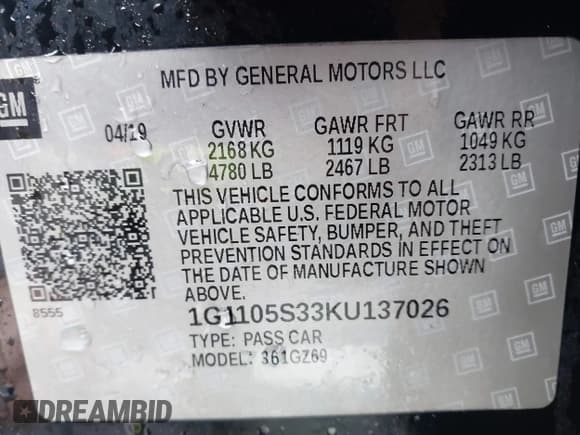 ✅ 2019 Chevrolet Impala Premier • VIN: 1G1105S33KU137026 • Lot: 43327510. Listed on IAAI with 117,582 mi. Free auction sales archive from the USA and detailed vehicle history report at DreamBid. Image 9.