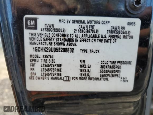 ✅ 2005 Chevrolet Silverado 2500HD LT • VIN: 1GCHK29U95E298802 • Lot: 42348454. Listed on Copart with 285,627 mi. Free auction sales archive from the USA and detailed vehicle history report at DreamBid. Image 12.