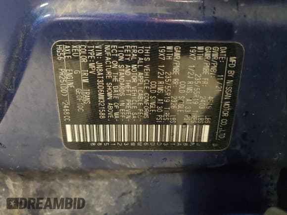 ✅ 2021 Nissan Rogue Platinum • VIN: JN8AT3DD6MW321588 • Lot: 67430945. Listed on Copart with 46,282 mi. Free auction sales archive from the USA and detailed vehicle history report at DreamBid. Image 13.