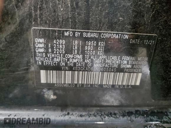 ✅ 2022 Subaru Impreza Premium • VIN: 4S3GKAD66N3605045 • Lot: 95467255. Listed on Copart with 27,045 mi. Free auction sales archive from the USA and detailed vehicle history report at DreamBid. Image 12.