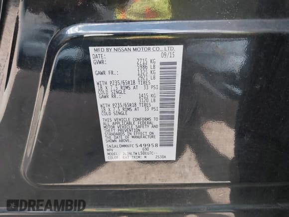 ✅ 2015 Infiniti QX60 • VIN: 5N1AL0MMXFC549958 • Lot: 43083713. Listed on IAAI with 112,051 mi. Free auction sales archive from the USA and detailed vehicle history report at DreamBid. Image 9.