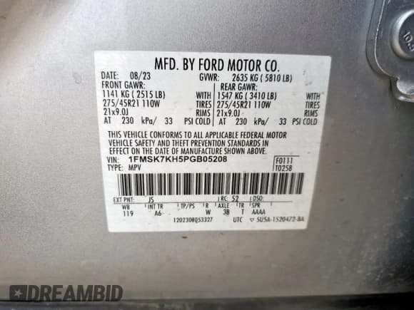 ✅ 2023 Ford Explorer ST-Line • VIN: 1FMSK7KH5PGB05208 • Lot: 64032885. Wystawiony na Copart z przebiegiem 35 251 mil. Bezpłatny archiwum sprzedaży aukcyjnych z USA i szczegółowy raport historii pojazdu na DreamBid. Zdjęcie 13.