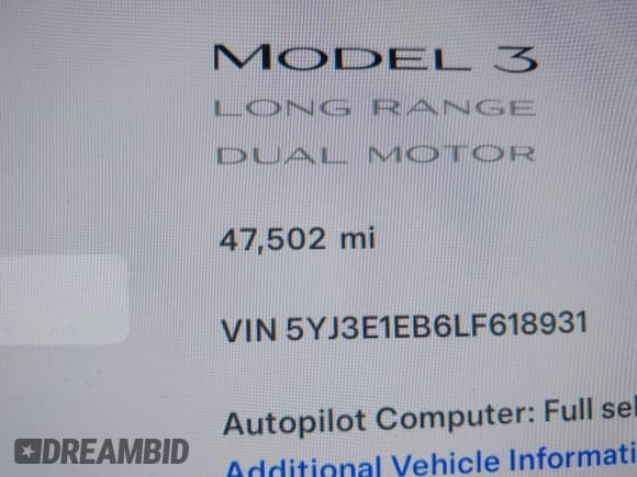 ✅ 2020 Tesla Model 3 Long Range • VIN: 5YJ3E1EB6LF618931 • Lot: 41867451. Wystawiony na IAAI z przebiegiem 47 502 mil. Bezpłatny archiwum sprzedaży aukcyjnych z USA i szczegółowy raport historii pojazdu na DreamBid. Zdjęcie 7.