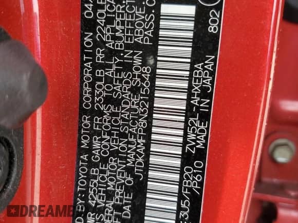 2022 Toyota Prius LE с VIN JTDKAMFP8N3215648, выставлен на аукционе Copart как лот 84008095 с пробегом 40 736 миль миль и Списание • Salvage title. История ставок и продаж доступна на DreamBid. Изображение 13.