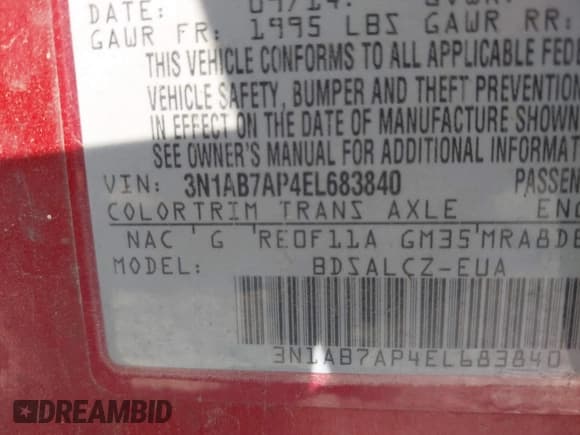 ✅ 2014 Nissan Sentra S • VIN: 3N1AB7AP4EL683840 • Lot: 37459096. Listed on IAAI with 173,165 mi. Free auction sales archive from the USA and detailed vehicle history report at DreamBid. Image 9.