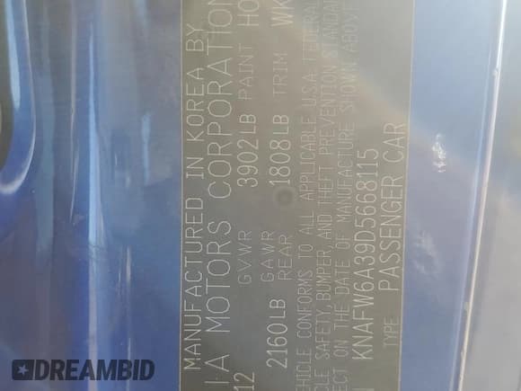 ✅ 2013 Kia Forte SX • VIN: KNAFW6A39D5668115 • Lot: 45964415. Listed on Copart with Not provided. Free auction sales archive from the USA and detailed vehicle history report at DreamBid. Image 13.