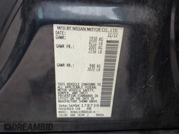 ✅ 2013 Nissan Altima S • VIN: 1N4AL3AP6DC178739 • Лот: 43550972. Опубликован ранее на IAAI с пробегом 150 986 миль. Бесплатный доступ к архиву аукционных продаж из США и подробный отчёт об истории автомобиля на DreamBid. Изображение 9.