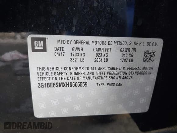 ✅ 2017 Chevrolet Cruze LT • VIN: 3G1BE6SMXHS606559 • Lot: 43421085. Listed on IAAI with 161,150 mi. Free auction sales archive from the USA and detailed vehicle history report at DreamBid. Image 9.