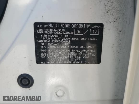 ✅ 2012 Suzuki Grand Vitara Limited • VIN: JS3TD0D71C4101457 • Lot: 73039304. Wystawiony na Copart z przebiegiem 138 064 mil. Bezpłatny archiwum sprzedaży aukcyjnych z USA i szczegółowy raport historii pojazdu na DreamBid. Zdjęcie 13.