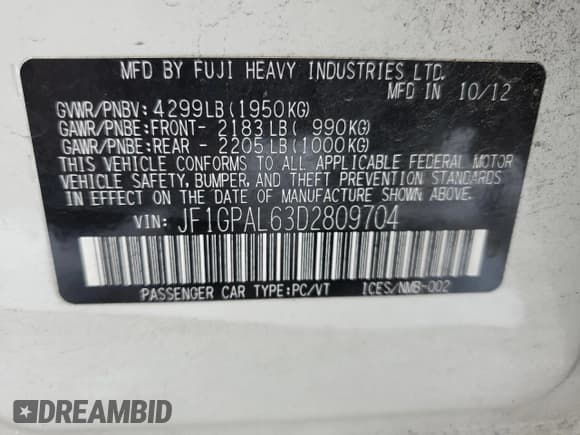 ✅ 2013 Subaru Impreza Special Sports Premium • VIN: JF1GPAL63D2809704 • Lot: 91326455. Wystawiony na Copart z przebiegiem 134 885 mil. Bezpłatny archiwum sprzedaży aukcyjnych z USA i szczegółowy raport historii pojazdu na DreamBid. Zdjęcie 12.