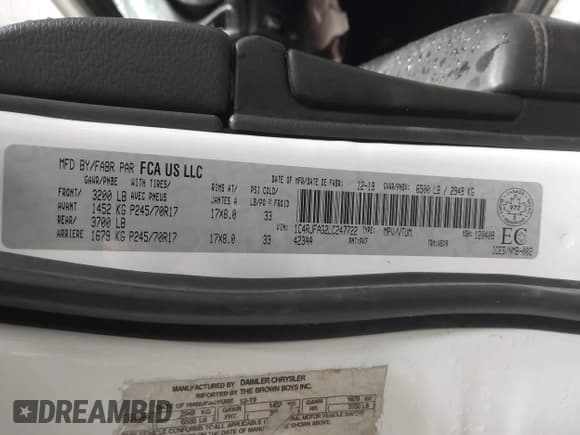 ✅ 2020 Jeep Grand Cherokee Altitude • VIN: 1C4RJFAG2LC247722 • Lot: 43546956. Listed on IAAI with 95,284 mi. Free auction sales archive from the USA and detailed vehicle history report at DreamBid. Image 9.