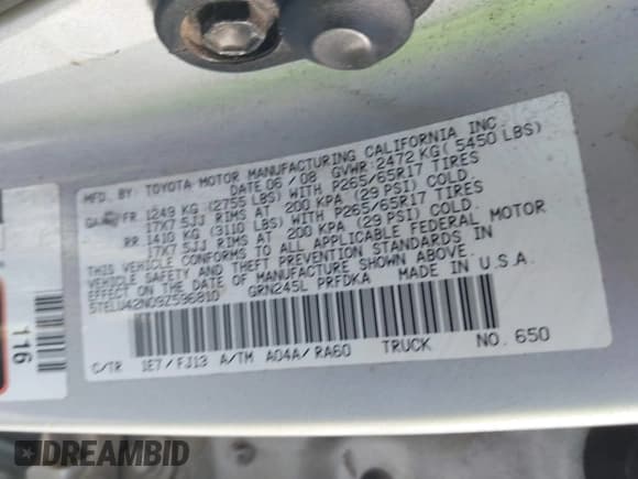 ✅ 2009 Toyota Tacoma • VIN: 5TELU42N09Z596810 • Лот: 41673552. Опубликован ранее на IAAI с пробегом 169 044 миль. Бесплатный доступ к архиву аукционных продаж из США и подробный отчёт об истории автомобиля на DreamBid. Изображение 9.