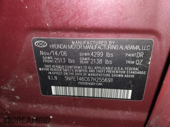 ✅ 2007 Hyundai Sonata GLS • VIN: 5NPET46C67H255691 • Лот: 41242344. Опубликован ранее на IAAI с пробегом 185 770 миль. Бесплатный доступ к архиву аукционных продаж из США и подробный отчёт об истории автомобиля на DreamBid. Изображение 9.