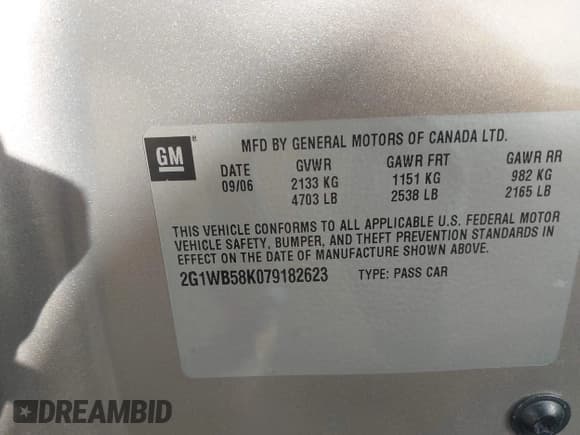 ✅ 2007 Chevrolet Impala LS • VIN: 2G1WB58K079182623 • Lot: 43644328. Listed on IAAI with 147,826 mi. Free auction sales archive from the USA and detailed vehicle history report at DreamBid. Image 9.