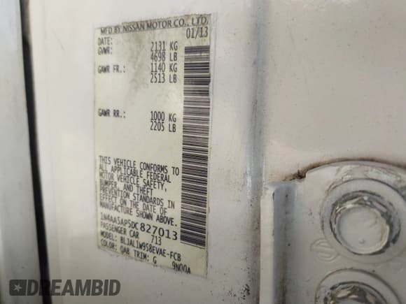 ✅ 2013 Nissan Maxima S • VIN: 1N4AA5AP5DC827013 • Lot: 41790540. Listed on IAAI with 165,734 mi. Free auction sales archive from the USA and detailed vehicle history report at DreamBid. Image 9.