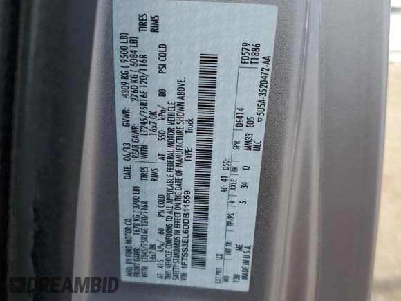 ✅ 2013 Ford Econoline Cargo Commercial • VIN: 1FTSS3EL6DDB11559 • Lot: 67787545. Wystawiony na Copart z przebiegiem Nie podano. Bezpłatny archiwum sprzedaży aukcyjnych z USA i szczegółowy raport historii pojazdu na DreamBid. Zdjęcie 13.