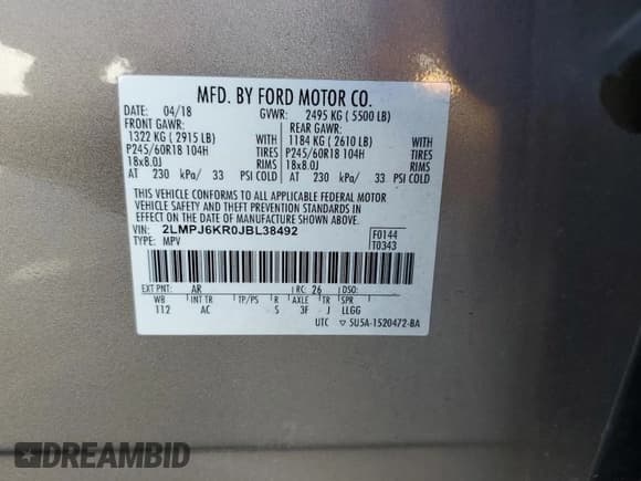 ✅ 2018 Lincoln MKX Select • VIN: 2LMPJ6KR0JBL38492 • Лот: 91047445. Опубликован ранее на Copart с пробегом 131 787 миль. Бесплатный доступ к архиву аукционных продаж из США и подробный отчёт об истории автомобиля на DreamBid. Изображение 13.