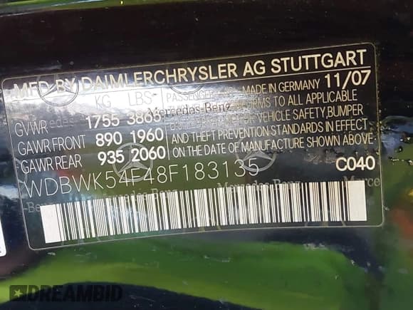 ✅ 2008 Mercedes-Benz SLK 280 • VIN: WDBWK54F48F183135 • Лот: 43298103. Опубликован ранее на IAAI с пробегом 105 064 миль. Бесплатный доступ к архиву аукционных продаж из США и подробный отчёт об истории автомобиля на DreamBid. Изображение 9.