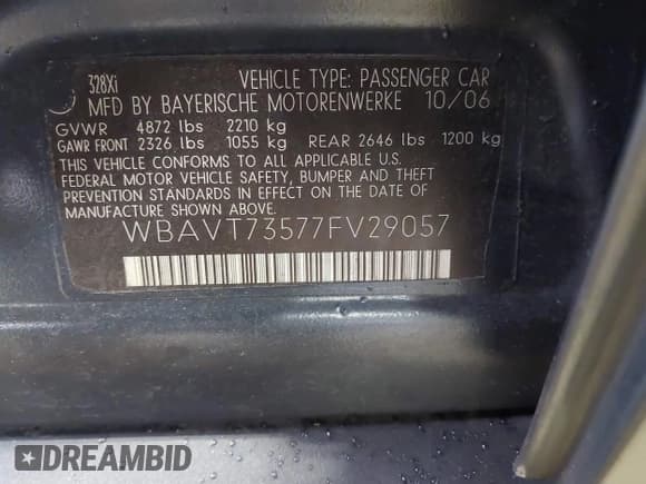 ✅ 2007 BMW 3 Series 328xi • VIN: WBAVT73577FV29057 • Лот: 41177937. Опубликован ранее на IAAI с пробегом 143 897 миль. Бесплатный доступ к архиву аукционных продаж из США и подробный отчёт об истории автомобиля на DreamBid. Изображение 9.