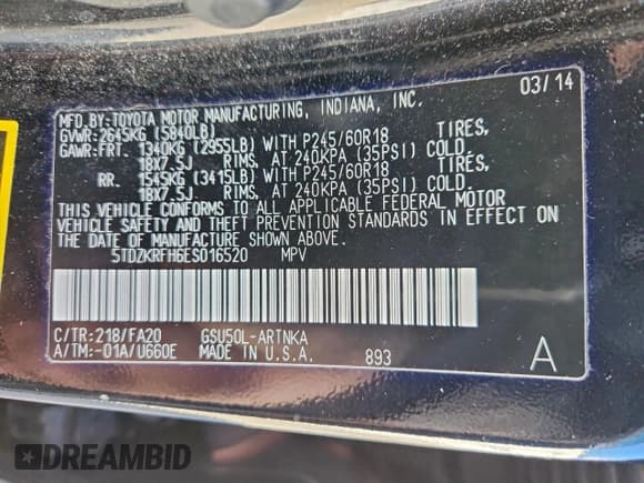 ✅ 2014 Toyota Highlander LE Plus • VIN: 5TDZKRFH6ES016520 • Lot: 94329435. Wystawiony na Copart z przebiegiem 103 252 mil. Bezpłatny archiwum sprzedaży aukcyjnych z USA i szczegółowy raport historii pojazdu na DreamBid. Zdjęcie 13.