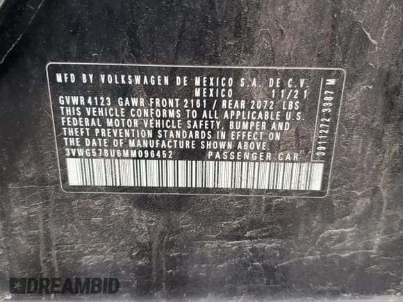 ✅ 2021 Volkswagen Jetta SEL Premium • VIN: 3VWG57BU6MM096452 • Lot: 57578615. Wystawiony na Copart z przebiegiem 74 205 mil. Bezpłatny archiwum sprzedaży aukcyjnych z USA i szczegółowy raport historii pojazdu na DreamBid. Zdjęcie 12.