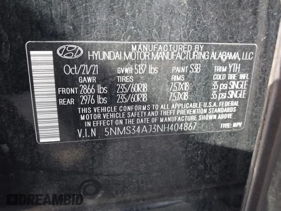 ✅ 2022 Hyundai Santa Fe SEL • VIN: 5NMS34AJ3NH404867 • Lot: 43484971. Listed on IAAI with 163,193 mi. Free auction sales archive from the USA and detailed vehicle history report at DreamBid. Image 9.